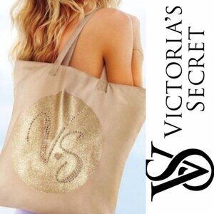 Victorias Secret | Tan & Gold Bling Beach Tote